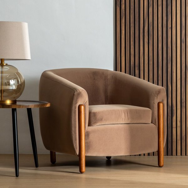 SILLÓN TAUPE TEJIDO-MADERA SALÓN 87 X 80 X 81 CM