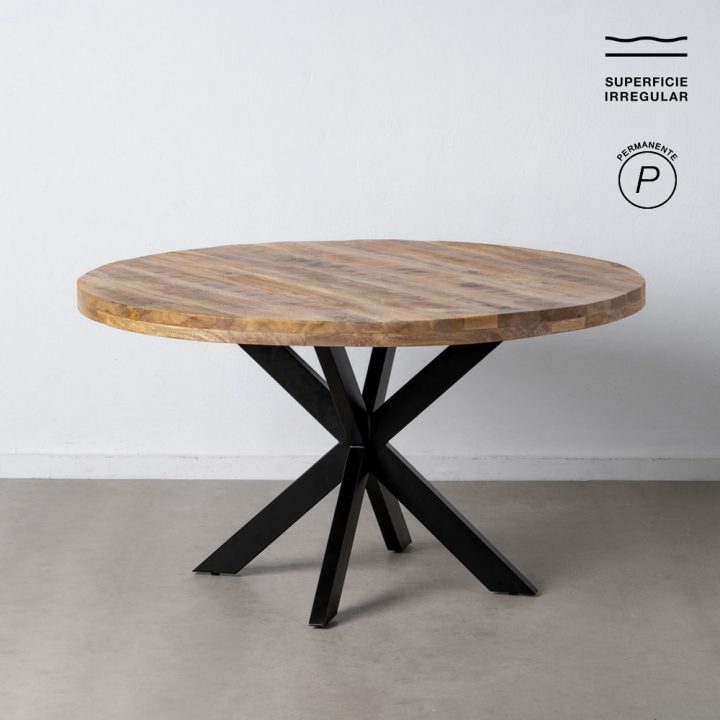 MESA COMEDOR NATURAL-NEGRO MADERA-HIERRO 140 X 140 X 77 CM