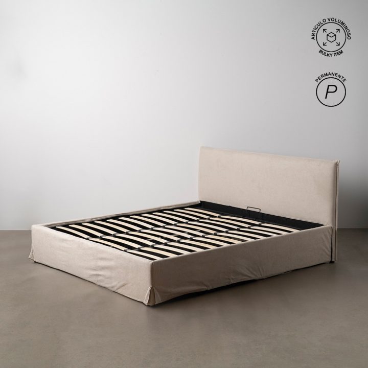 CAMA CANAPÉ BEIGE TEJIDO DORMITORIO 196 X 215 X 96 CM