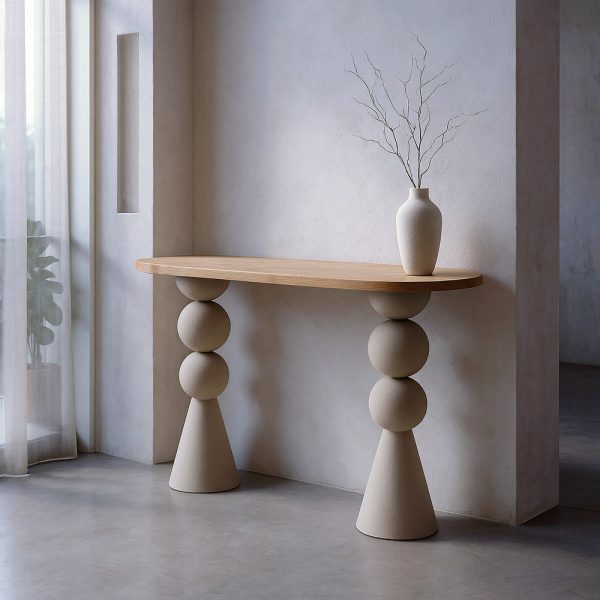 CONSOLA NATURAL-CREMA DM-METAL 120 X 40 X 76,50 CM