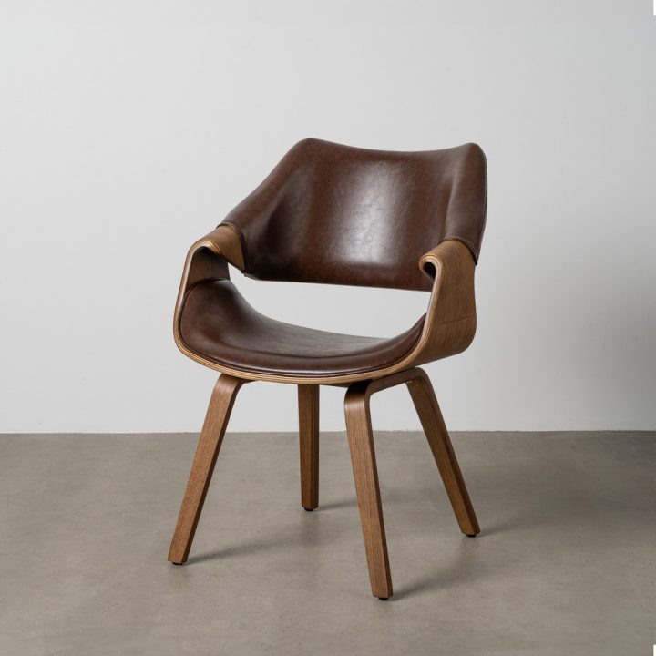 SILLA MARRÓN MADERA / SIMIL PIEL 61 X 56 X 82 CM