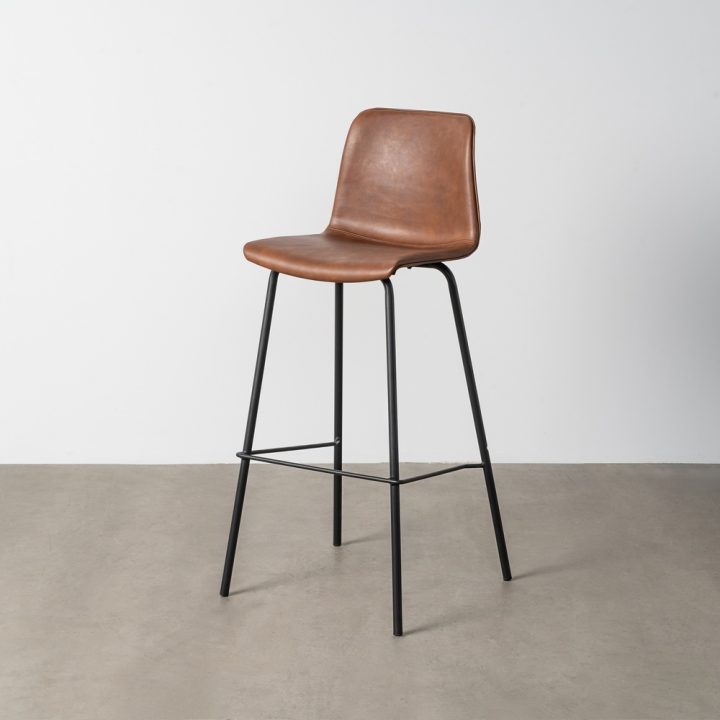 TABURETE MARRÓN METAL / SIMIL PIEL 47 X 47 X 103 CM