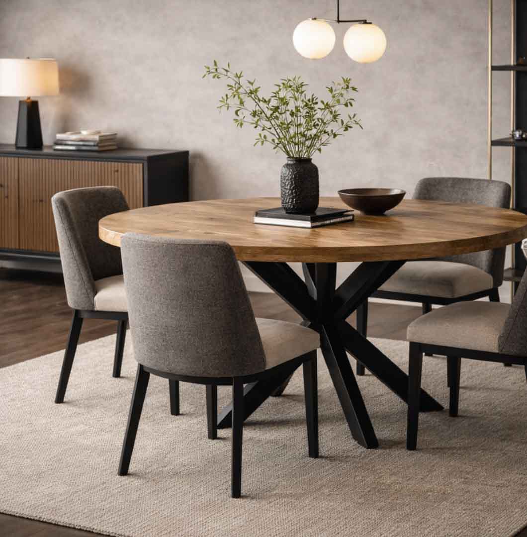 MESA CENTRO NATURAL-NEGRO MADERA-HIERRO 80 X 80 X 45 CM