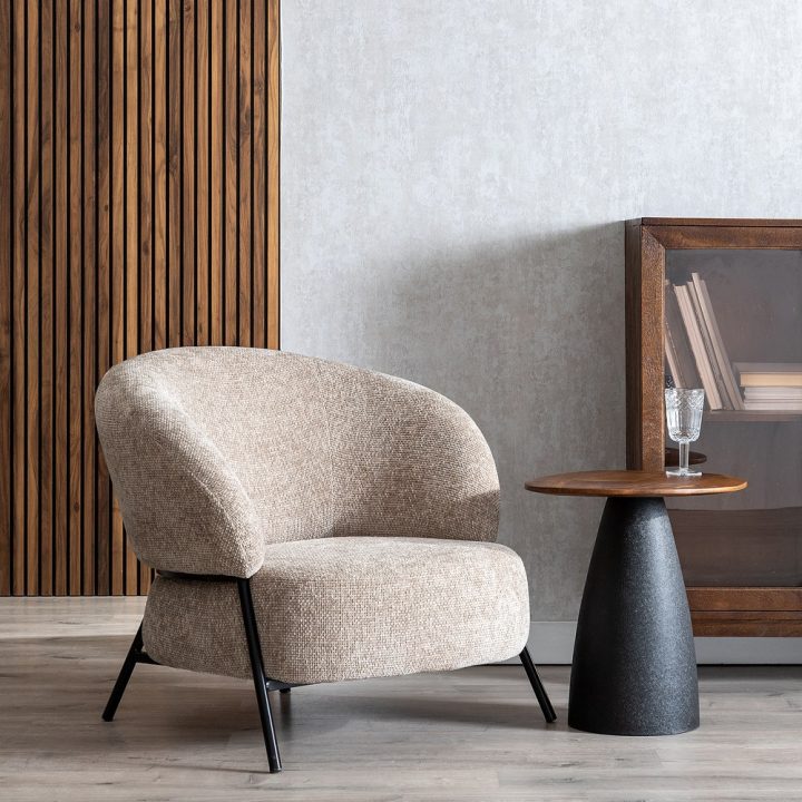 SILLÓN BEIGE TEJIDO-METAL SALÓN 84 X 84 X 70 CM