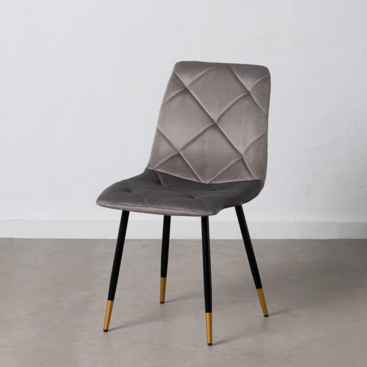 SILLA TERCIOPELO GRIS TEJIDO-METAL 45 X 50 X 86 CM