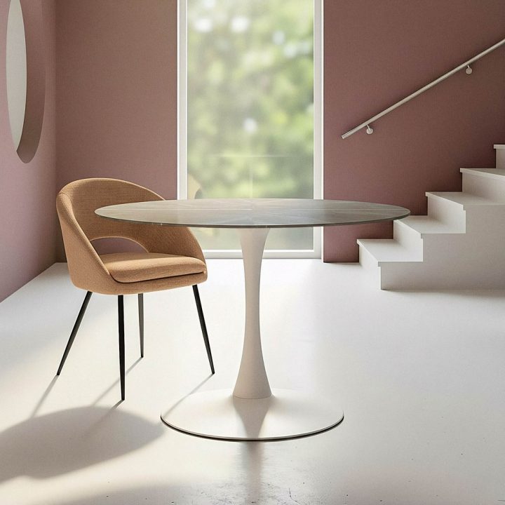 MESA COMEDOR GRIS PIEDRA SINTERIZADA 100 X 100 X 75 CM