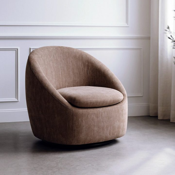SILLÓN GIRATORIO TAUPE TEJIDO-MADERA 72 X 63 X 73 CM