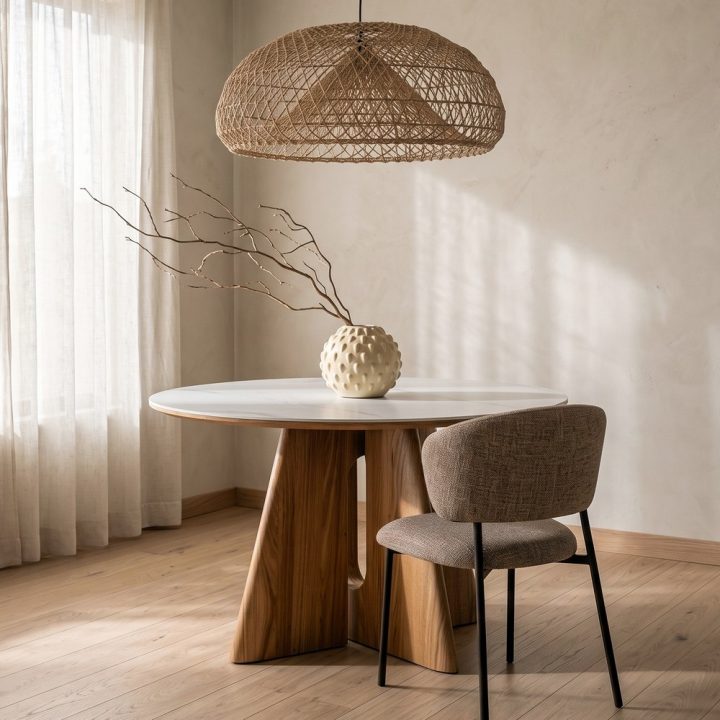 MESA COMEDOR BEIGE-MARRÓN DM-CERÁMICA 120 X 120 X 75 CM