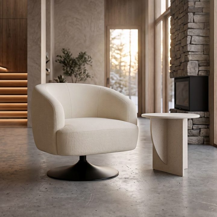 SILLÓN GIRATORIO CREMA TEJIDO-METAL 73 X 80 X 73 CM