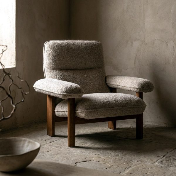 SILLÓN TAPIZADO BEIGE MADERA 97 X 86 X 80 CM