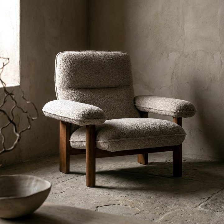 SILLÓN TAPIZADO BEIGE MADERA 97 X 86 X 80 CM