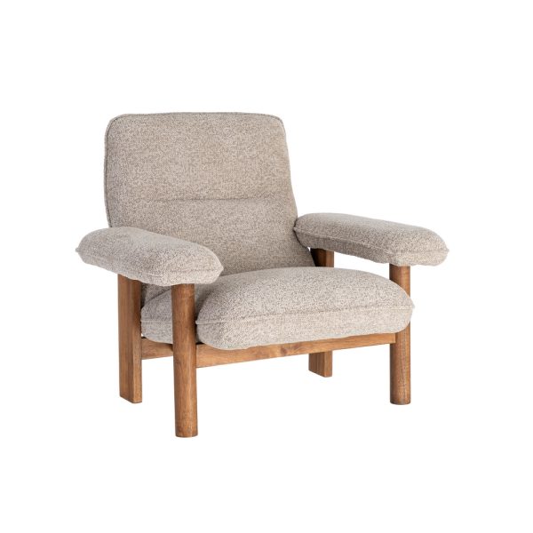 SILLÓN TAPIZADO BEIGE MADERA 97 X 86 X 80 CM