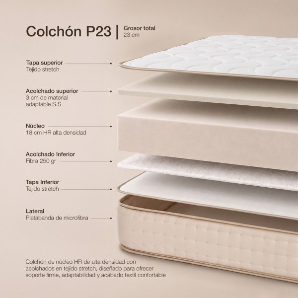 COLCHÓN CAMA 150CM. VISCOELÁSTICO BEIGE 150 X 190 X 23 CM